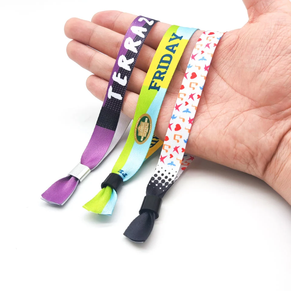 Custom Polyester Slide Lock Closure Wristband Disposable Woven Fabric Bracelets for Festival Event