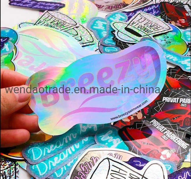 Waterproof Private Logo Printed Rainbow Reflective Glitter Custom Hologram Holographic Sticker