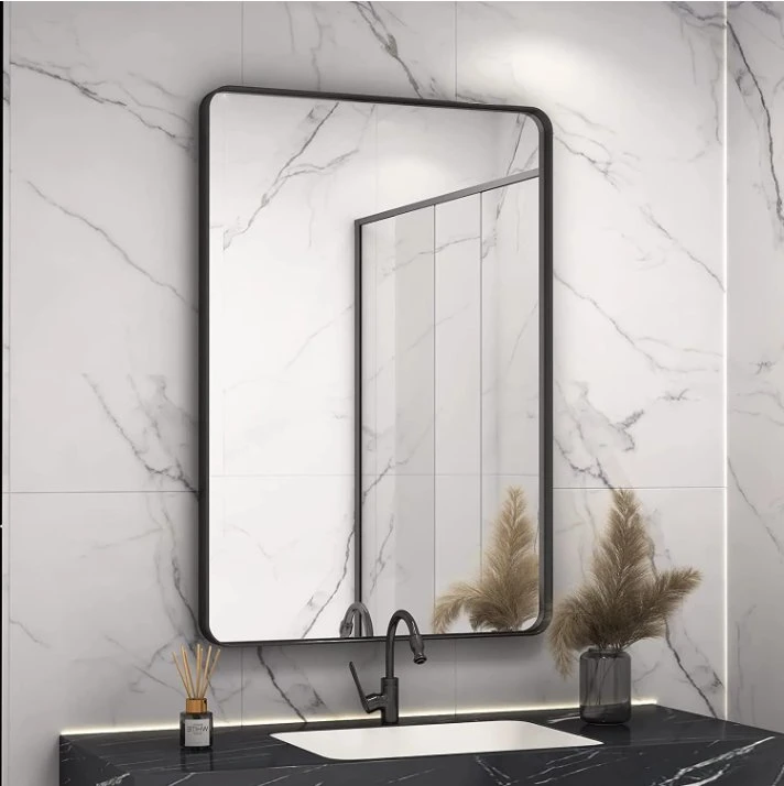 Black Metal Frame Wall Mounted Bathroom Mirror