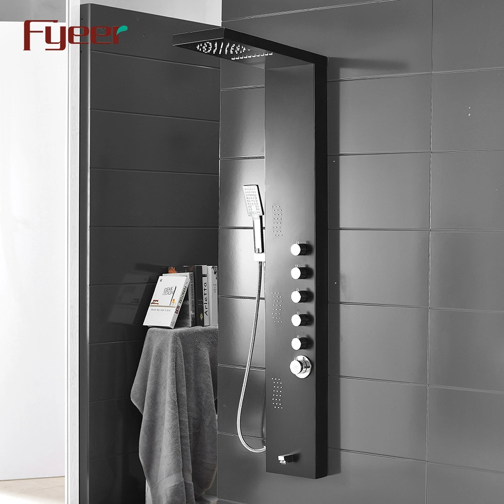 Fyeer Black Bathroom Depot Shower Wall Panels with LED Lights