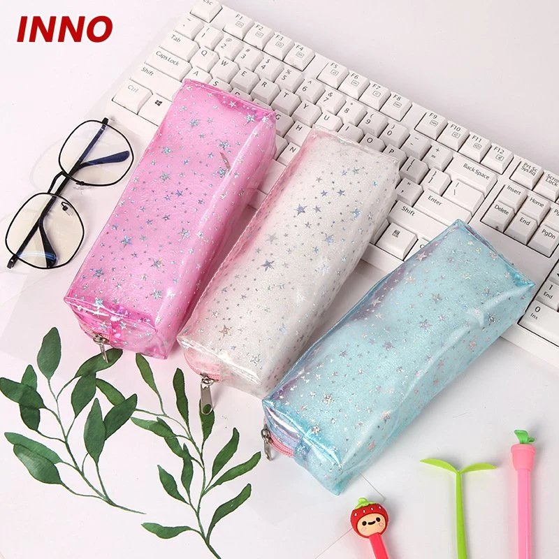 Wholesale/Supplier Inno Brand R059# Online Celebrity Laser Stars PVC Pencil Case Girl Heart Transparent Stationery Storage Bag Eco-Friendly