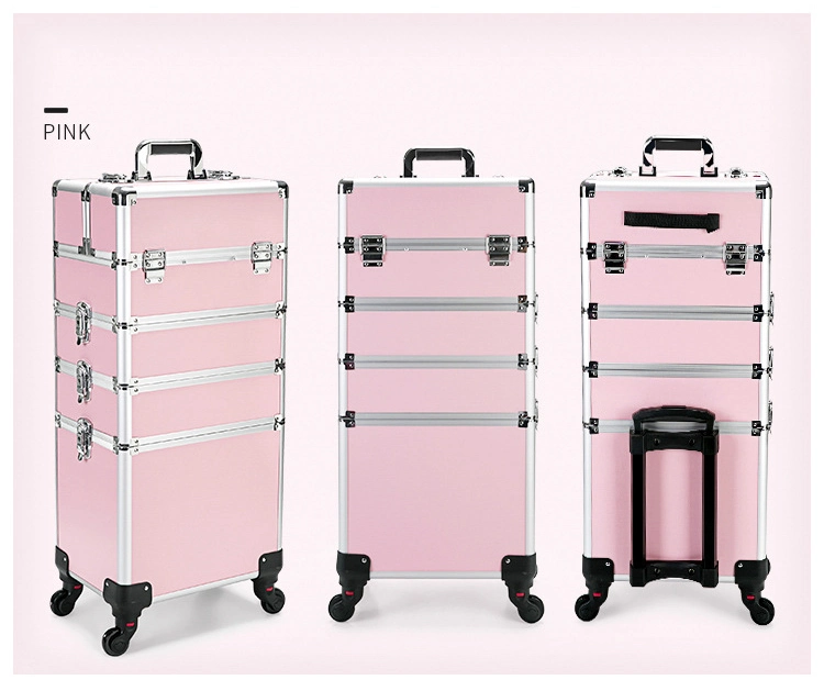 Hot Sale Artist aluminio maquillaje Trolley maquillaje luces de caso Kit de salón Multi-capa Tattoo Nail Art Caja de herramientas de almacenamiento