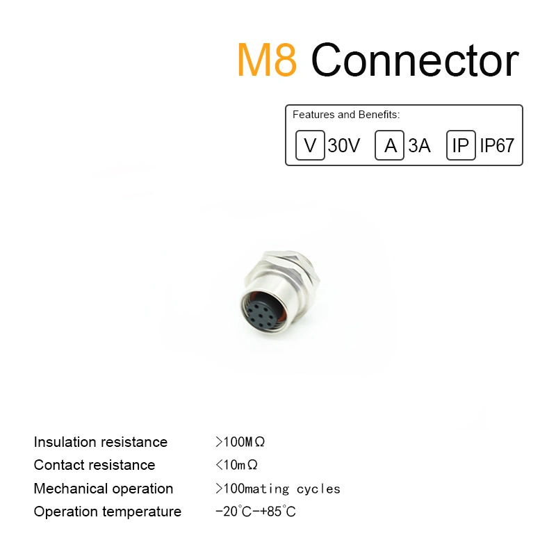 IP67 Threaded Coupling Metal Hose/ Straight/ Plug, Flange Holder/ Single/ Double Side M8 Cable Side Connector