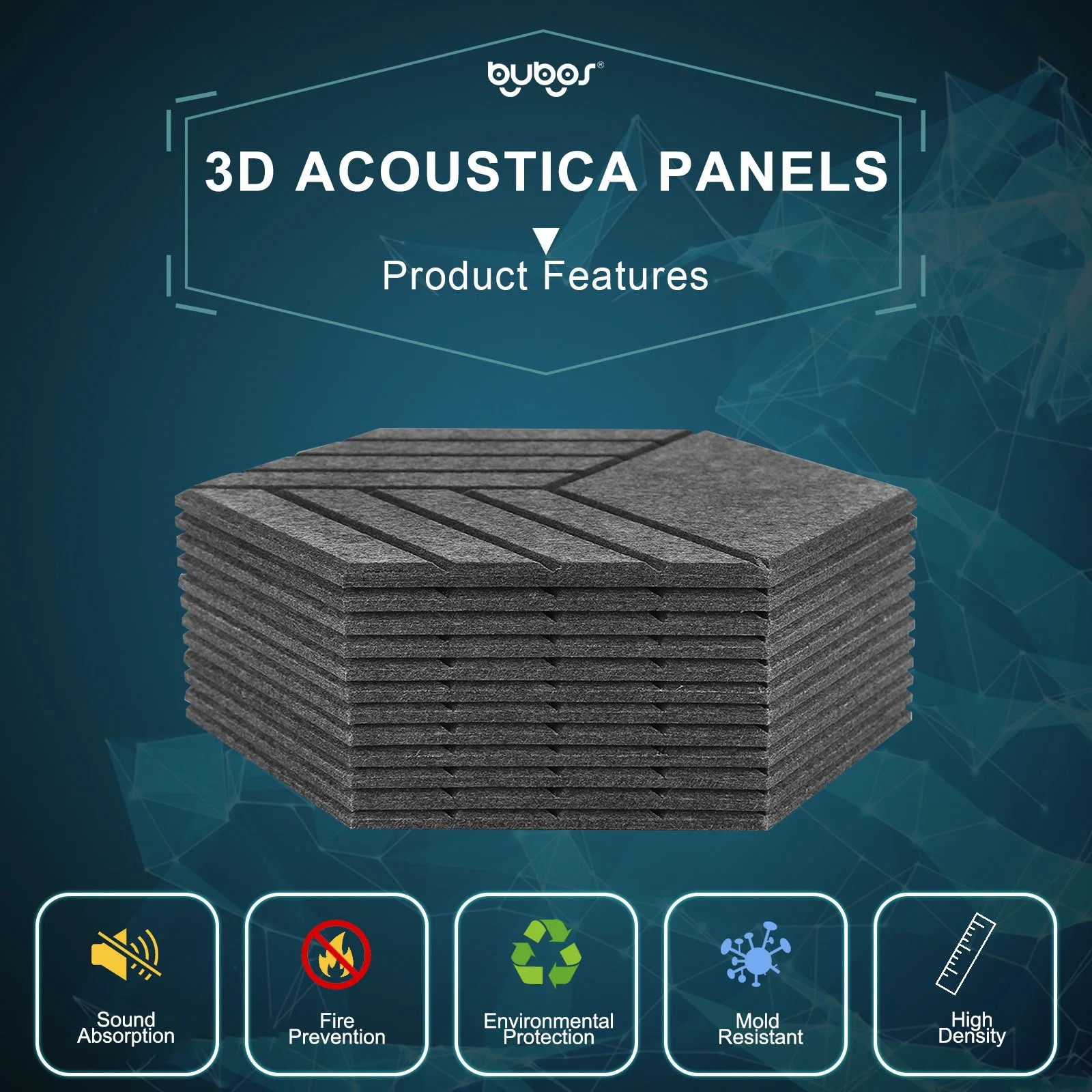 Bubos Eco Friendly Soundproof Polyester Fiber Carved Acoustic Panels 3D Hexagon Panel