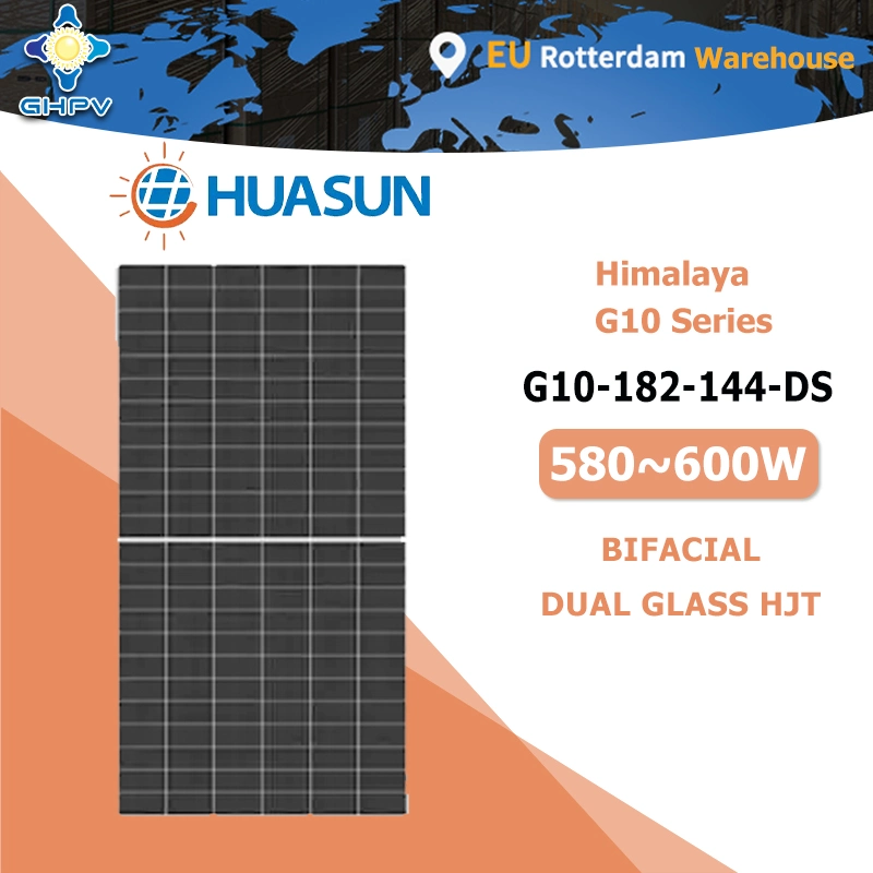 Huasun Solar G10-182-144-Ds Himalaya G10 Series 580W 585W 590W 595W 600W Bifacial Hjt Energy Power PV Panels