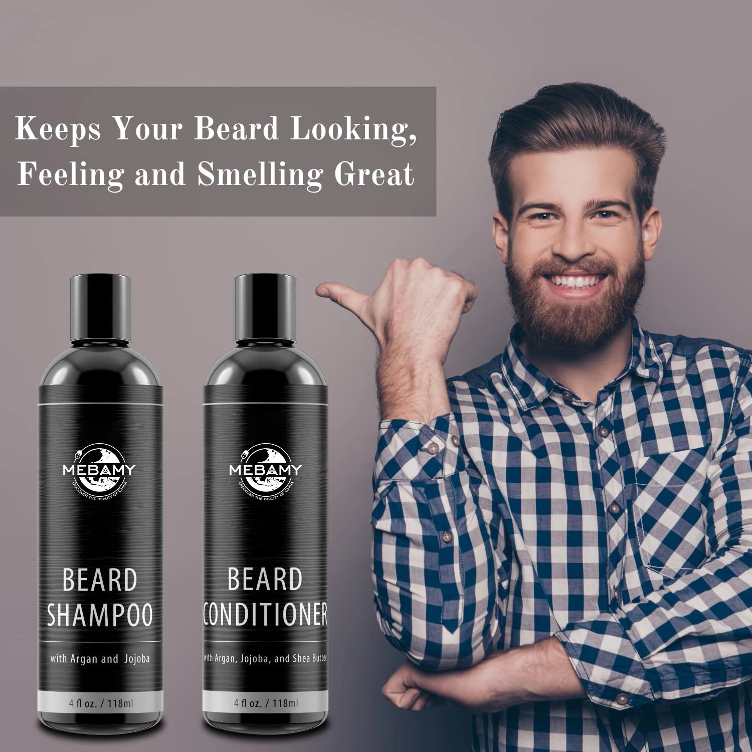 OEM Set 2 Pieces Men's Beard Shampoo and Conditioner with Argan, Jojoba and Shea Butter