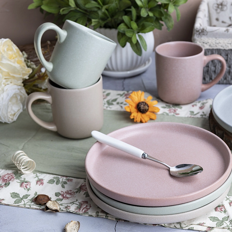 16pcs Frühling Sommer 2024 Pink reaktiv Glaze Steinzeug Geschirr Set