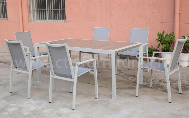 Original Factory Foshan Metal Ceramic Table Aluminum Outdoor Dining Mesh Fabric Chair