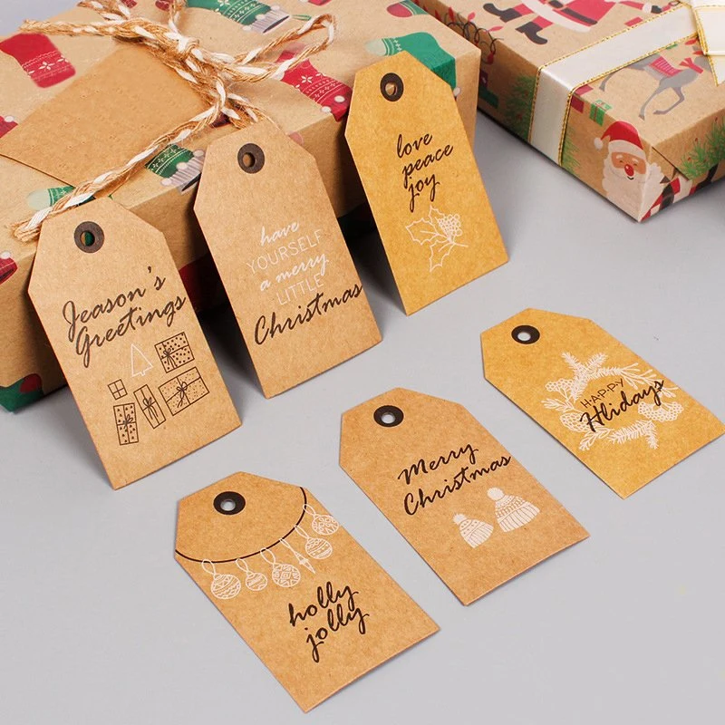 Luxury Custom Garment Printing Clear Clothing Merchandise Christmas Gifts Hang Tags Kraft Paper Tag with String