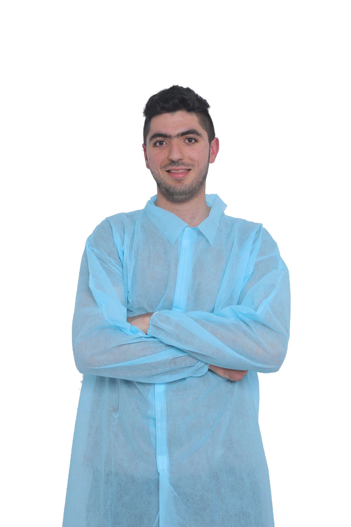 Non Woven Microporous Lab Coat Disposable Protective Clothing Workwear White with Buttons