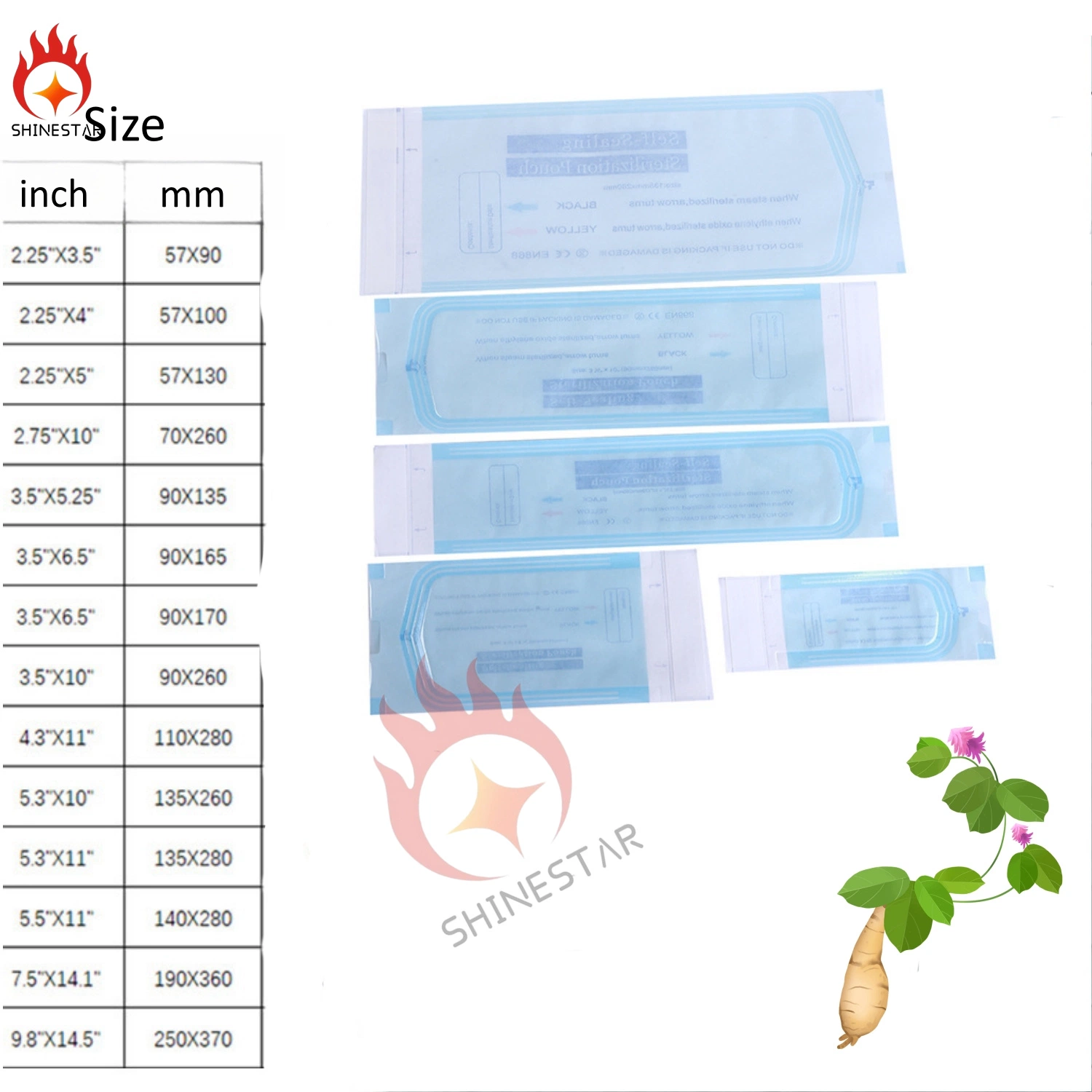 Self Seal Dialysis Paper Bag High Temperature Paper Plastic Packaging Bag Sterilization Pouch for Medical, Dentist