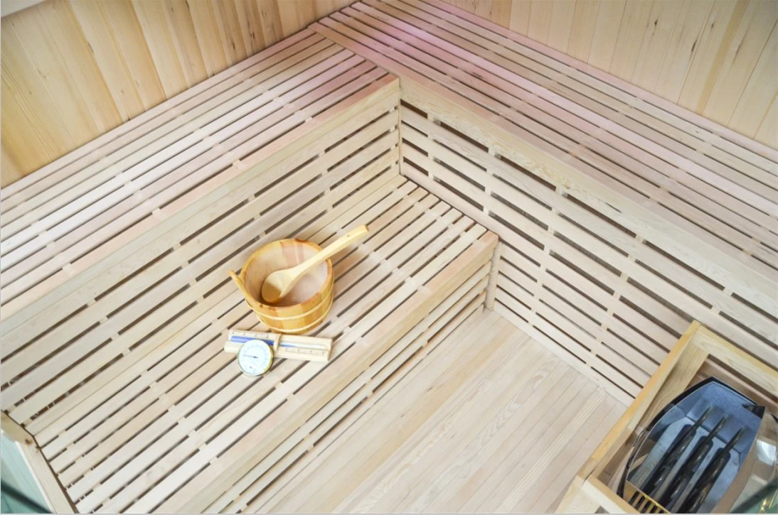 Gran Tamaño tradicional de Madera Hemlock / Cedro Rojo Cuarto de Sauna seca Con HARVia Fogones Sauna Interior