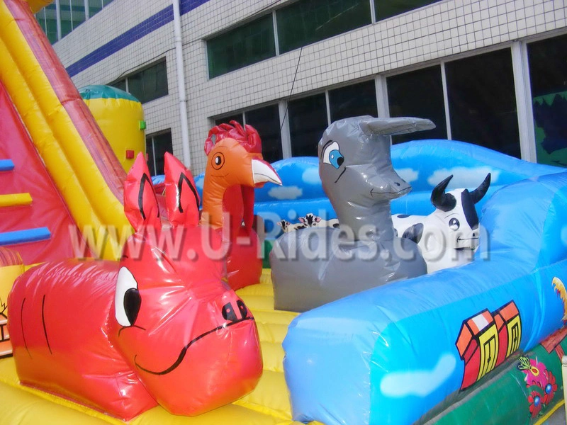 Commercial Cow Farm Inflatable Combo Bouncer Jumping Castle With Slide For Kids