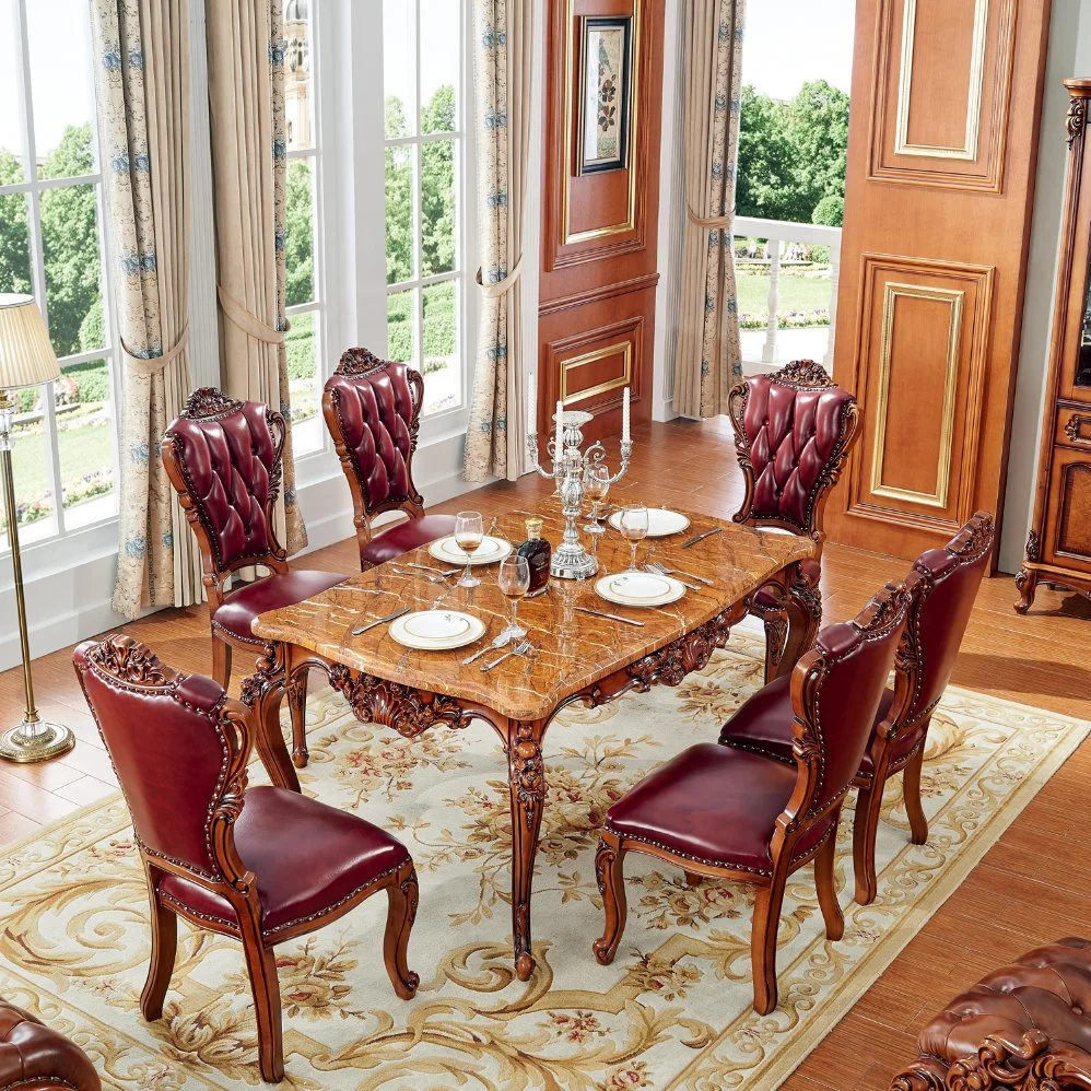 Muebles de comedor con mesa de comedor de madera y silla de cuero