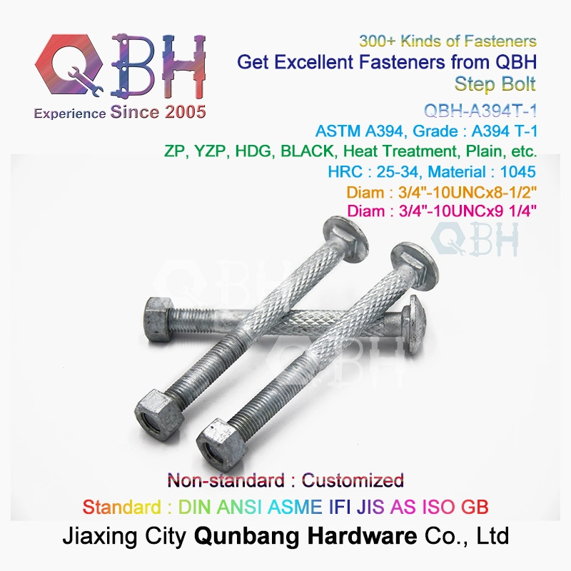 Qbh ASTM A394 Tp-1 Carbon Steel Structure Tele-Communication Telecommunication Telecom Tower Hot Dipped Galvanized HDG Black Yzp Yellow Zinc Plain Step Bolt