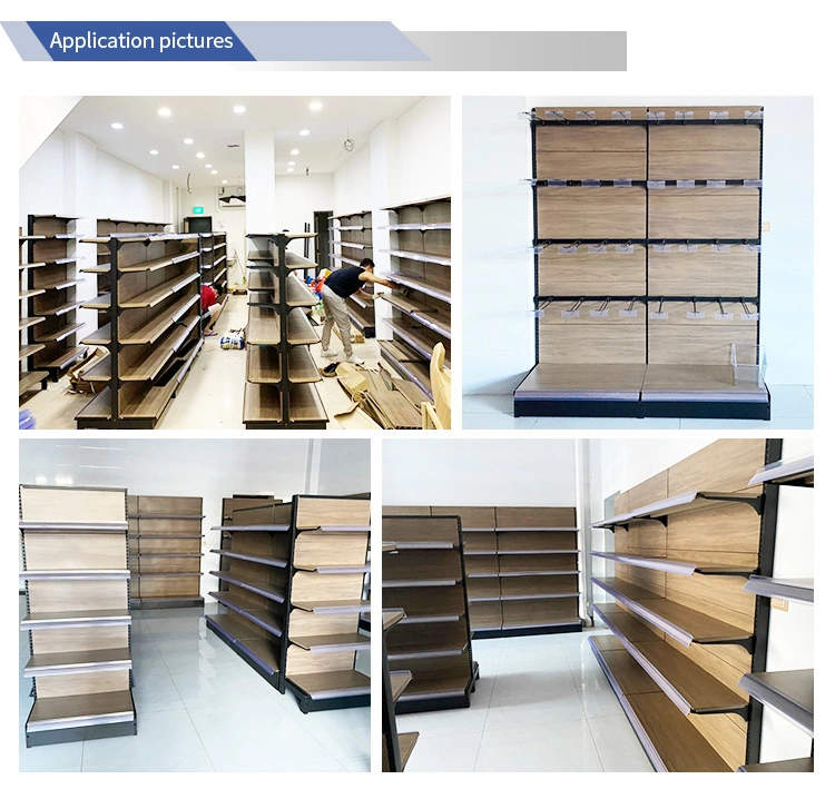 Used Convenience Store Equipment Metal Wood Grain Shelf for Supermarket Shelves