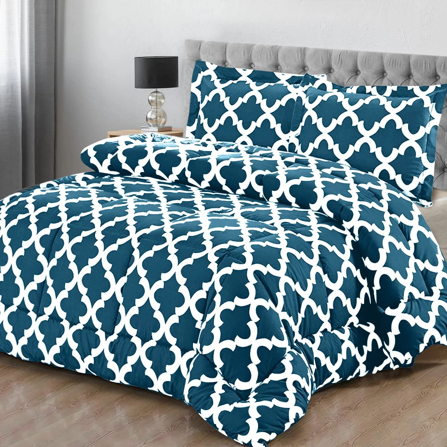 Bedding Twin Comforter Set Kids (Quatrefoil Teal) with 1 Pillow Sham - Bedding Comforter Sets - Down Alternative Comforter - Soft and Comfortable