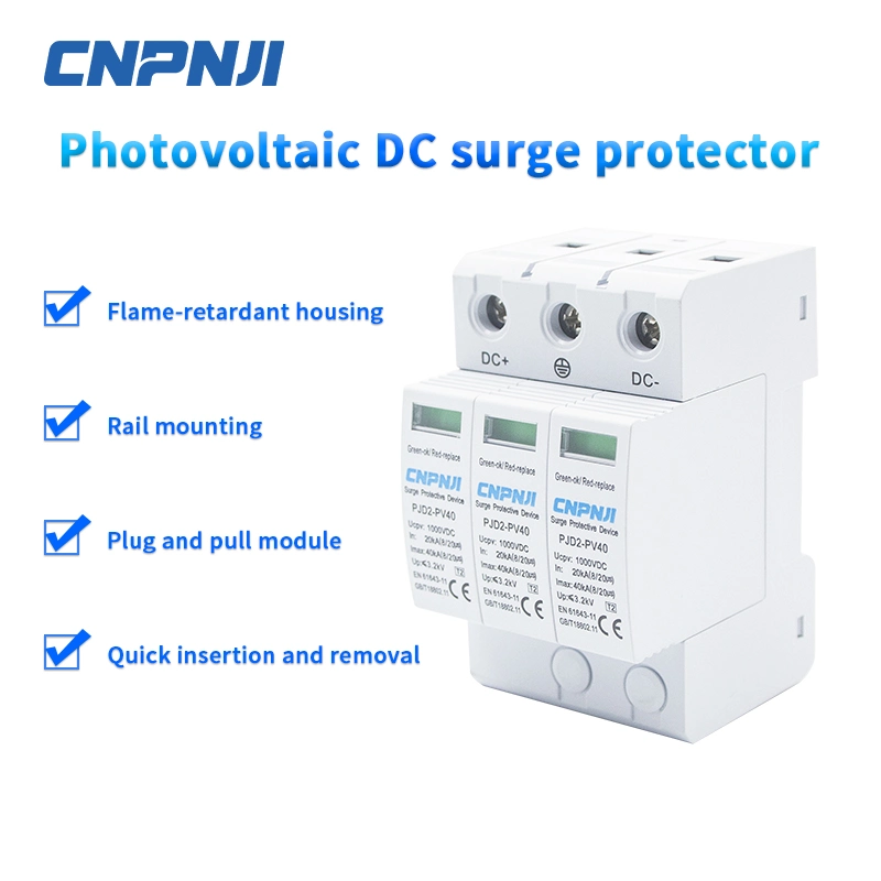 Cnpnji T2 1000V DC 20ka SPD Photovoltaic System Power Lightning Arrester Voltage Limiting Power Supply Surge Protector