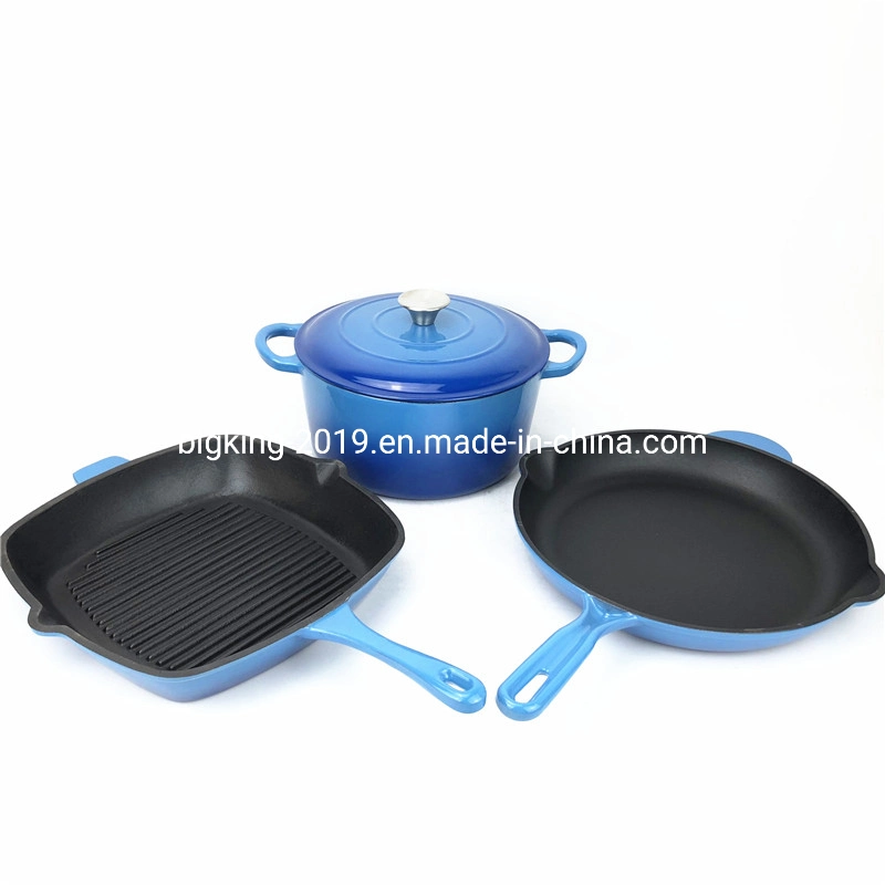 Comercio al por mayor 3pcs de hierro fundido esmaltado Hot Pot Cazuela Set utensilios de cocina