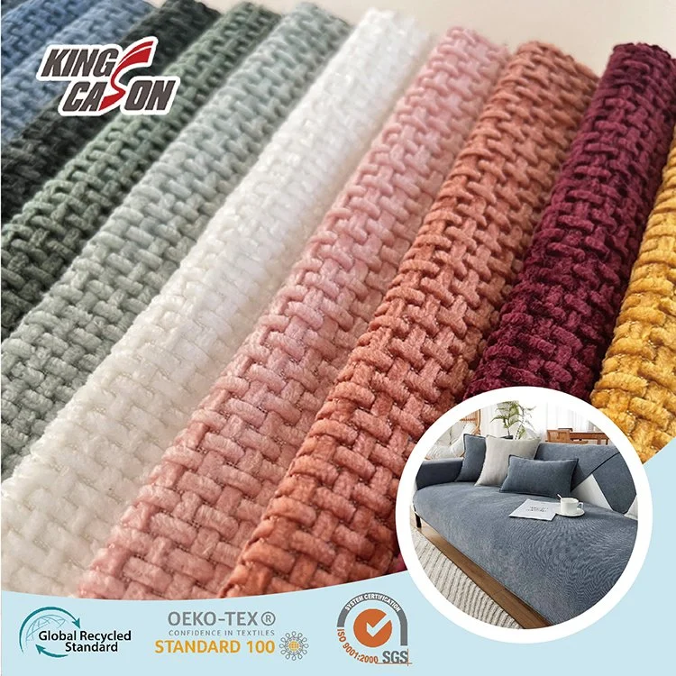 Kingcason Tissu d'ameublement en jacquard de polyester chenille pour canapé, chaise et rideau.