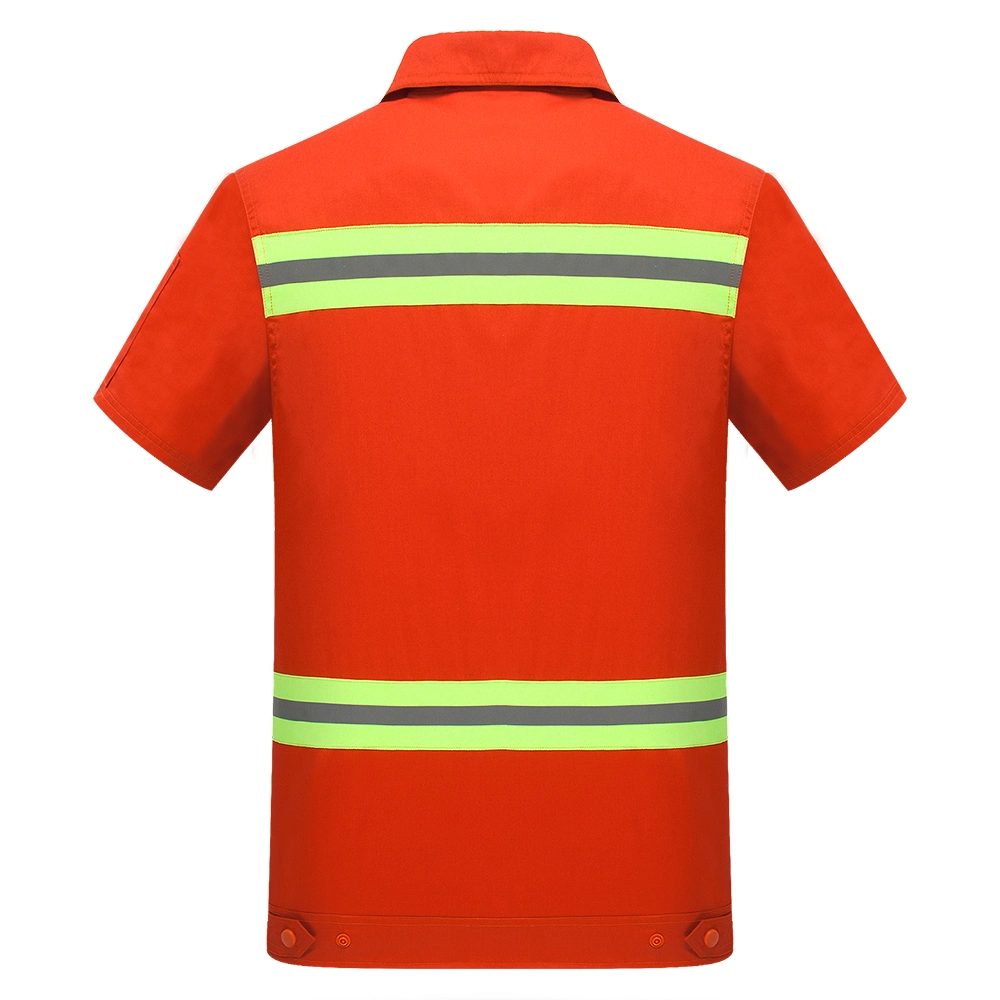 Unisex Orange Short Sleeve Sanitation Workers Night Reflective Zipper Jackets Pants Set Engineering Work Wear Workshop Uniforms