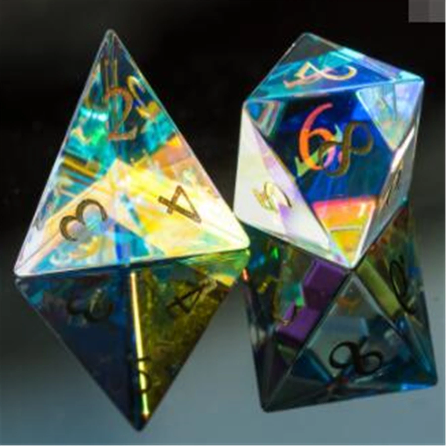 Rainbow Crystal Semi-Precious Dnd Gemstone Dice Set with Black PU Leather Box