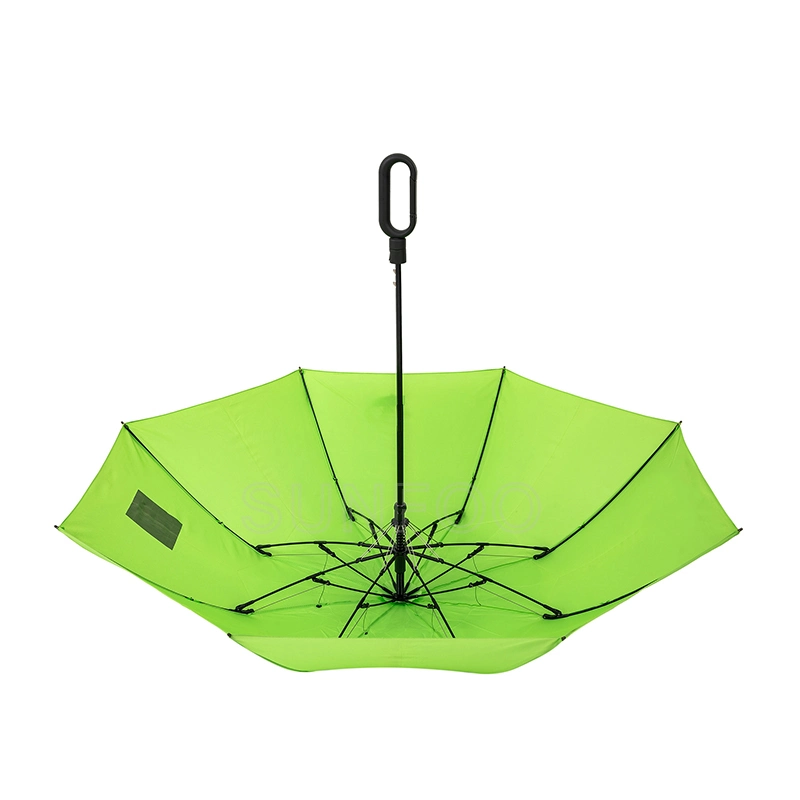 Green Semi Automatic 2 Folding Umbrella with Zero Hook Handle