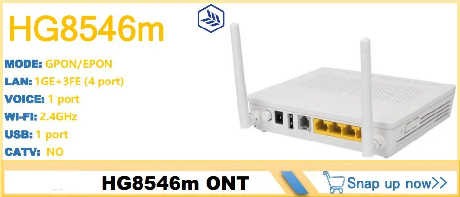 نسخة أصلية ساخنة من WTH Gpon عبر شبكة WiFi ألياف عبر الإنترنت Hg8546m 8546 مودم 1 ge جهاز توجيه مع مودم واجهة اللغة الإنجليزية لهاتف صوتي بـ 4 منافذ