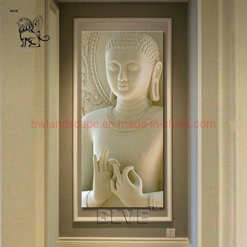 Blve Grande main Sculpture Mur 3D art moderne de marbre blanc, statue de Bouddha Sculpture de secours de pierre Home Decor