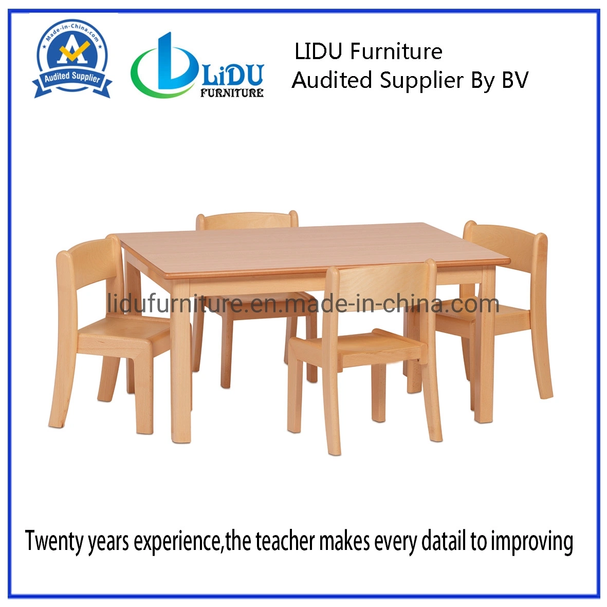 Wooden Kids Children Cartoon Study Table and Chair Set Kids Furniture Kids Wooden Preschool Table with High Quality