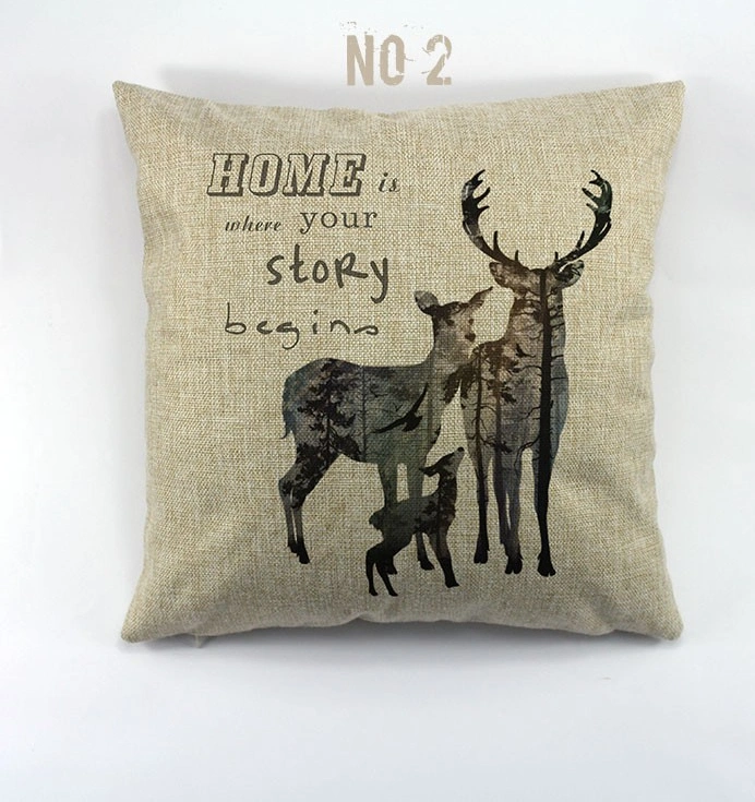 Le cerf dans la forêt du coton Housse de coussin coussin de conception de style européen Liene pour la nouvelle année cadeau de Noël pour siège de voiture