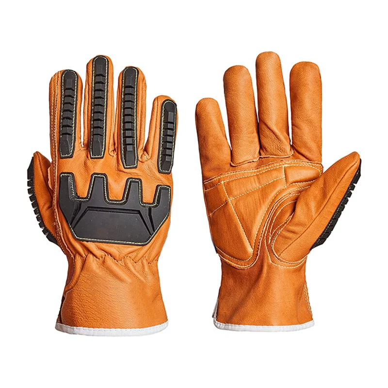 Goatskin Leather Oil Water Resistant Anti-Impact TPR Oilfield Safety Gloves