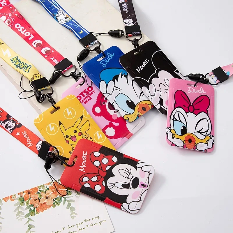 Customized Plastic Card Holder Cartoon Neck Strap ID Case Badge Lanyard Heat Press Keychain with Metal Snap Hook