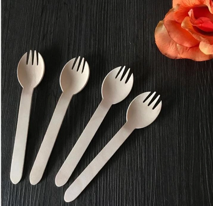 Eco-Friendly Promotional 140mm Disposable Bread Toast Small Wood Knife Spork