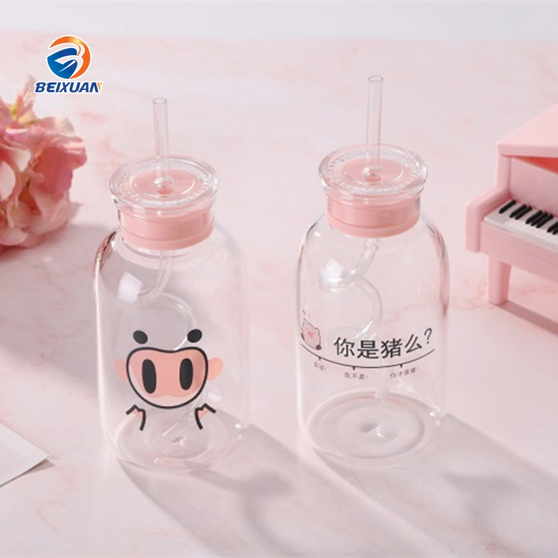 Manufacturers Transparent Creative Heat-Resistant Pig Glass Bottle Cup with Straw