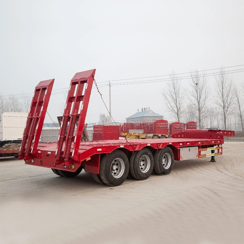 3 Axles Excavator Transport Lowbed Lowboy Low Flatbed Truck Semi Trailer