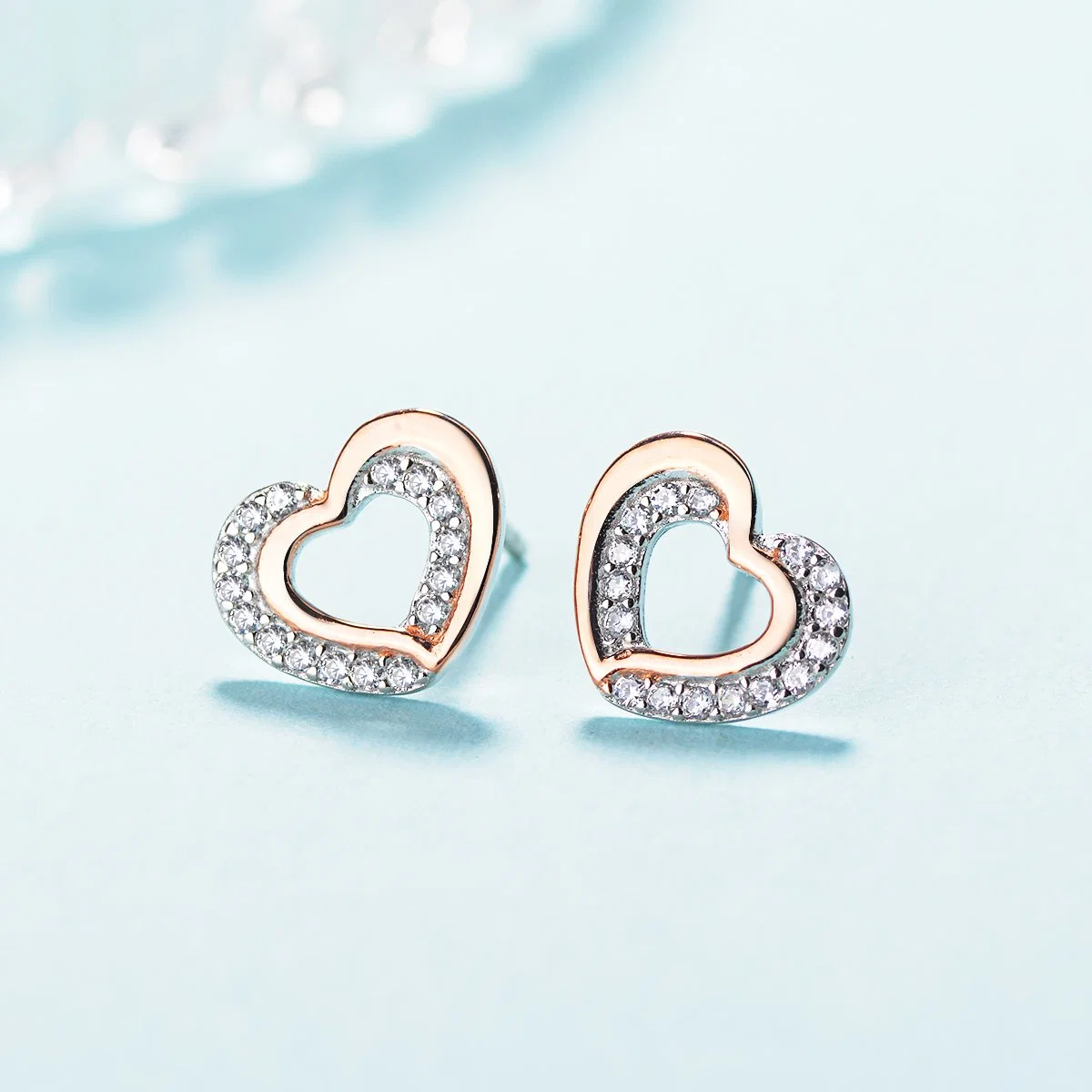 Fashion 925 Sterling Silver Zirconium Heart Set with Rose Gold and Rhodium Plating Jewelry