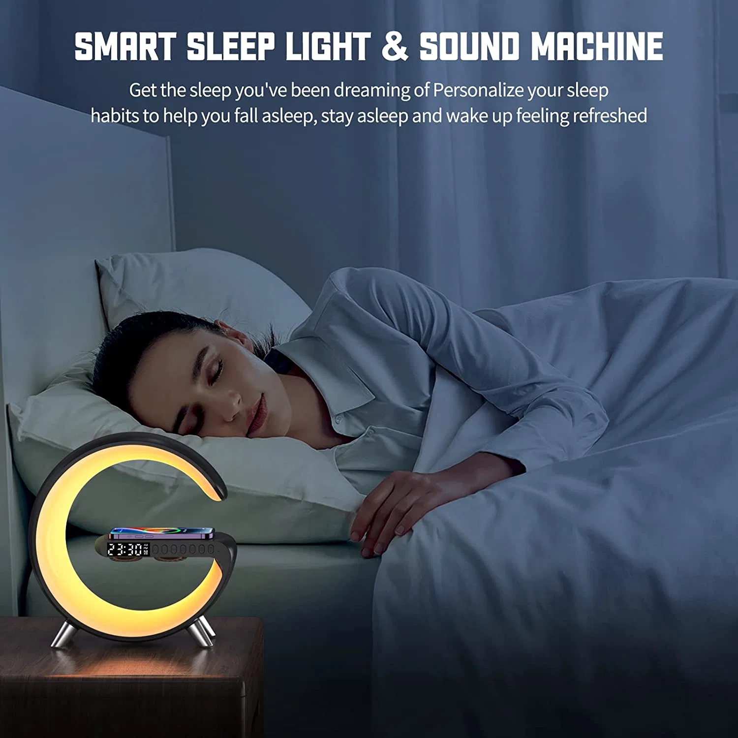 Dropshipping Products 2023 Wireless Charger 3 in 1lamp Speaker LED Light Speaker Beside Table Lamp with Alarm Clock