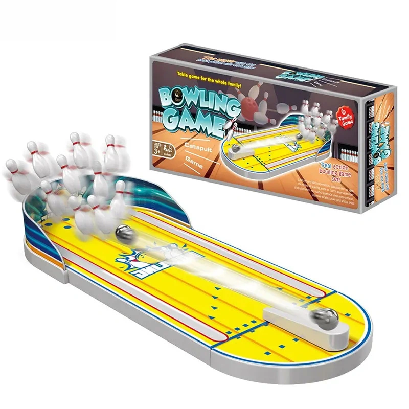 Los niños juguetes educativos Mini juego de bolos de plástico de rebote de sobremesa Bola de Bolos Juego de deporte interesante juguete catapulta Juego de bowling