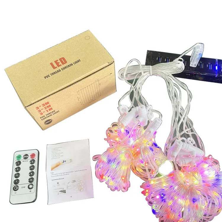 Christmas Background Decoration Indoor USB Remote Control 8-Function Rainbow LED Christmas Curtain Light