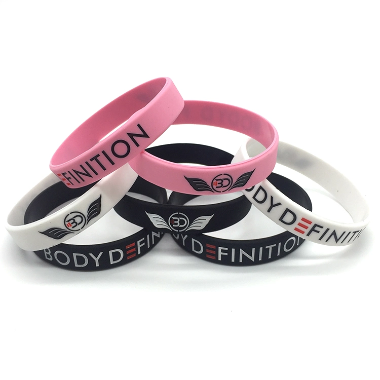 OEM Custom Debossed Embossed Printed Silicone Rubber Wristbands Bracelets for Promotion