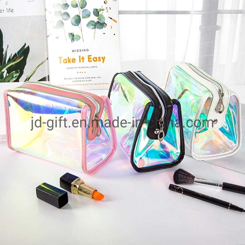 Biodegradable Holographic TPU Plastic Makeup Travel Bag Custom Toiletry Bag Clear Cosmetic Bags