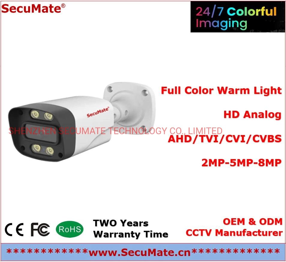 2MP HD-CCTV-Kamera mit Warmlicht 1080p Full Color AHD Audio Bullet Camera AHD/TVI/CVI Überwachungskamera analoge Kamera für CCTV Sicherheitssystem OEM-Hersteller