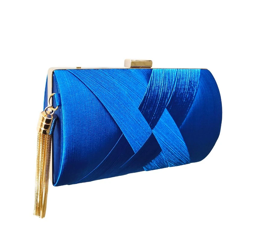 New Fashion Silk Material Women Handbag Luxury Designer Chain Crossbody Bag Lady Evening Bag with Metal Tassel