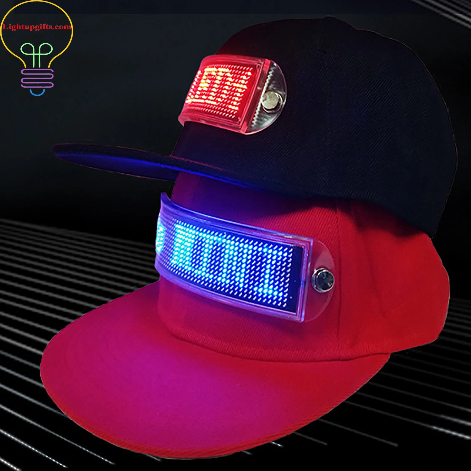 LED Gorra de cartelera inteligente con pantalla de emisión de luz Gorra de visualización móvil Entrada de texto a través de Bluetooth del teléfono móvil Editar patrones de texto Soporte para cambiar el idioma del contenido de la pantalla LED.