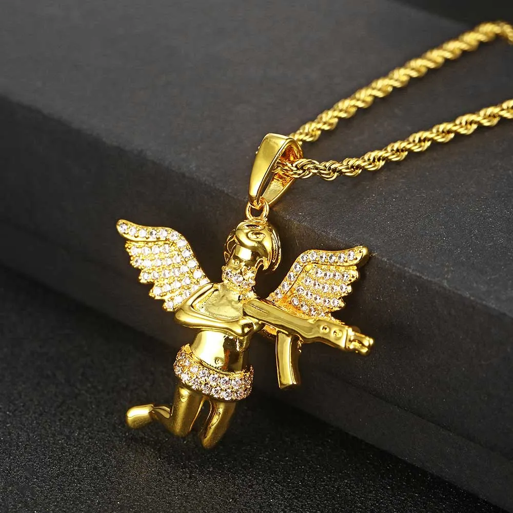 Cupid Pendant Studded with Zircons Hip Hop Cuban Link Chain Jewellery