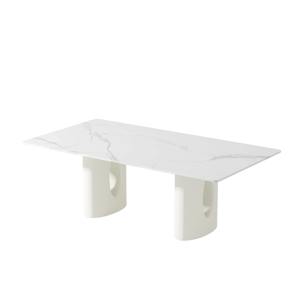 Table à manger moderne rectangulaire en pierre frittée brillante crème blanche 78.74 cm