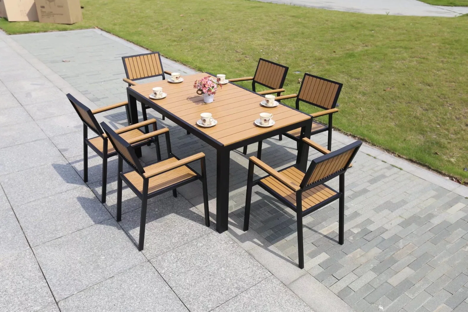 Outdoor Commercial Plastic Wood Tables and Chairs Outside The Balcony Courtyard Garden Aluminum Alloy Leisure Chairs Furniture