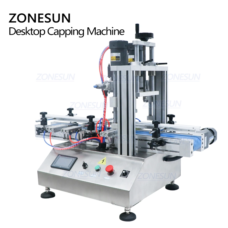 Zonesun Spray Electrical Full Automatic Engine Oil Screw Round Bottle Capping Machines with Conveyor