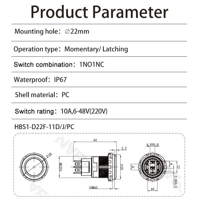 Ring LED 5 Pins 12V Green Momentary Spdt 22mm Push Button Control Waterproof Switch 12V Illuminated